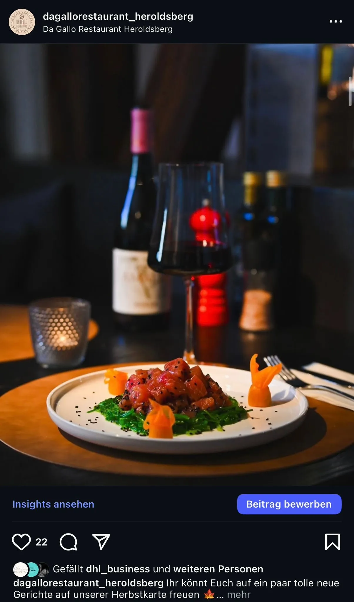 Restaurant-Atmosphäre von Da Gallo – visuell erzählt für Social Media.