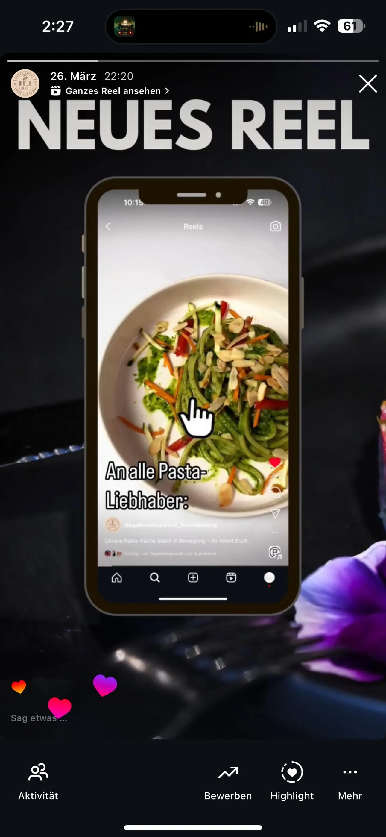 Story-Aufnahme für Da Gallo Restaurant – authentische Szene aus der Küche.