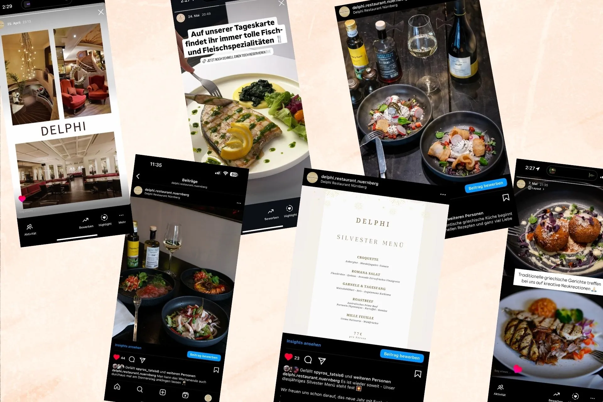 Instagram-Collage für Delphi Nürnberg – visuelles Branding mit Social Media Fotografie.