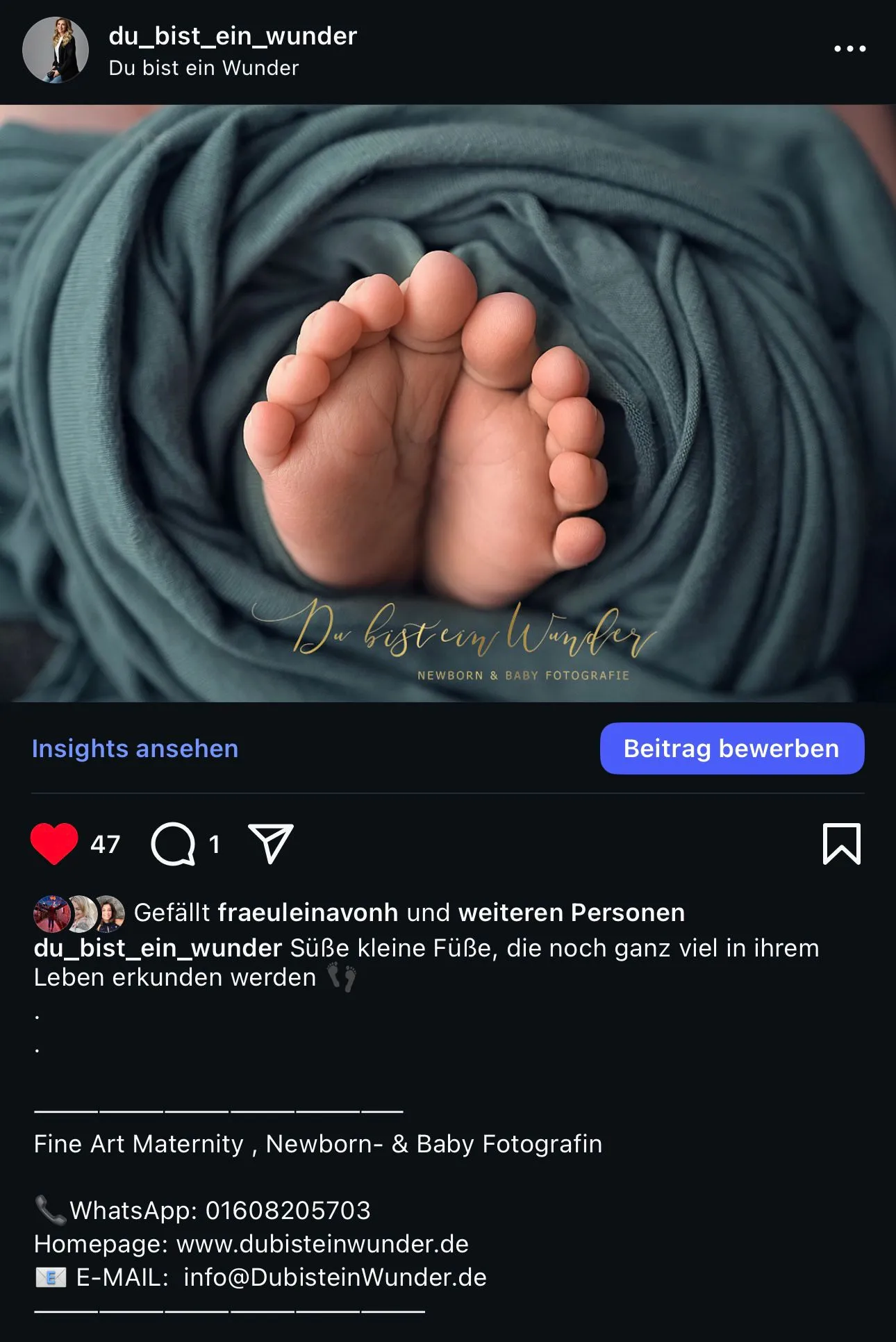 Social Media Post für 'Du bist ein Wunder' – liebevoll inszenierte Babyfotografie.