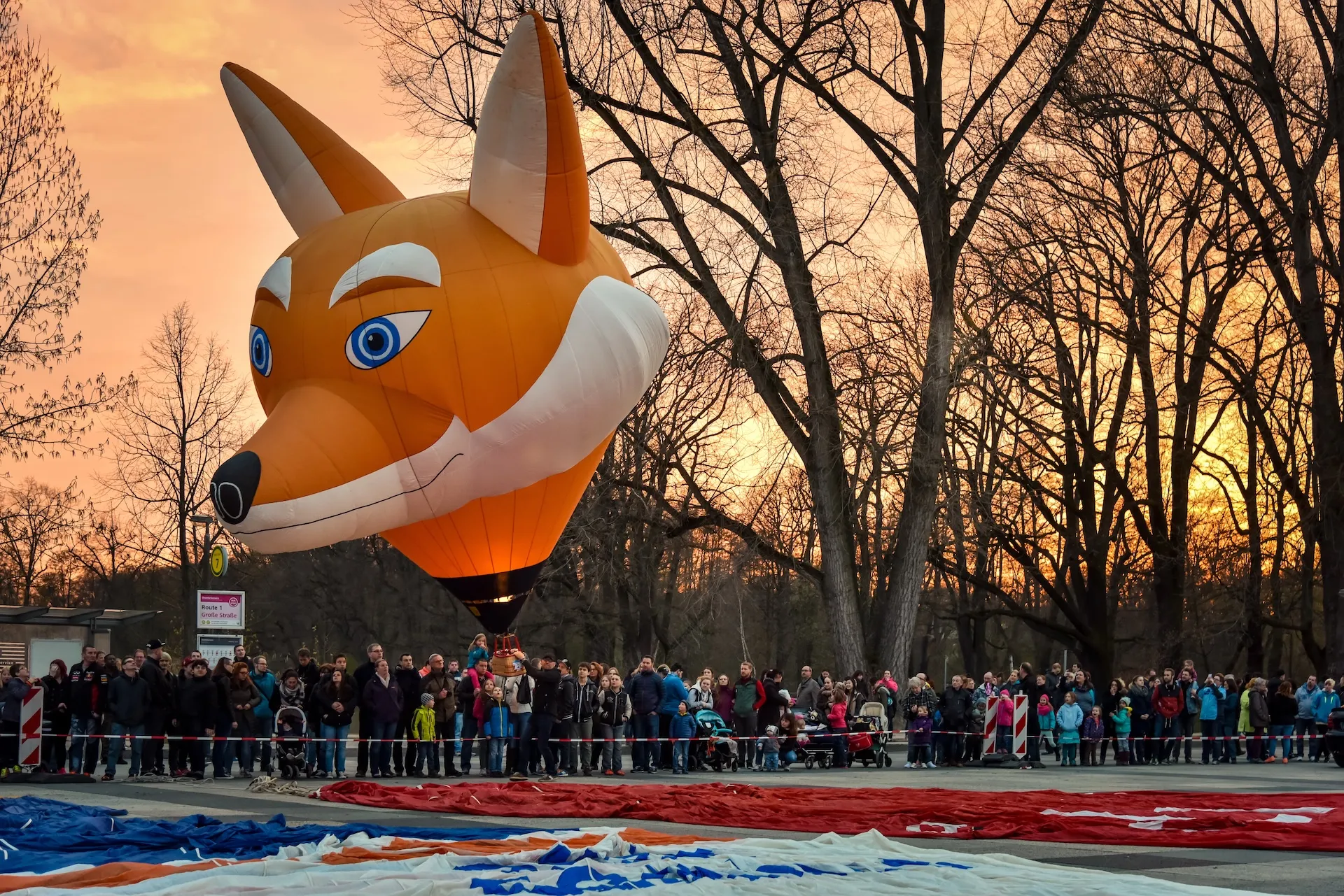 Fuchsförmiger Heißluftballon bei einem Outdoor-Event – festgehalten von der Eventfotografie Nürnberg.