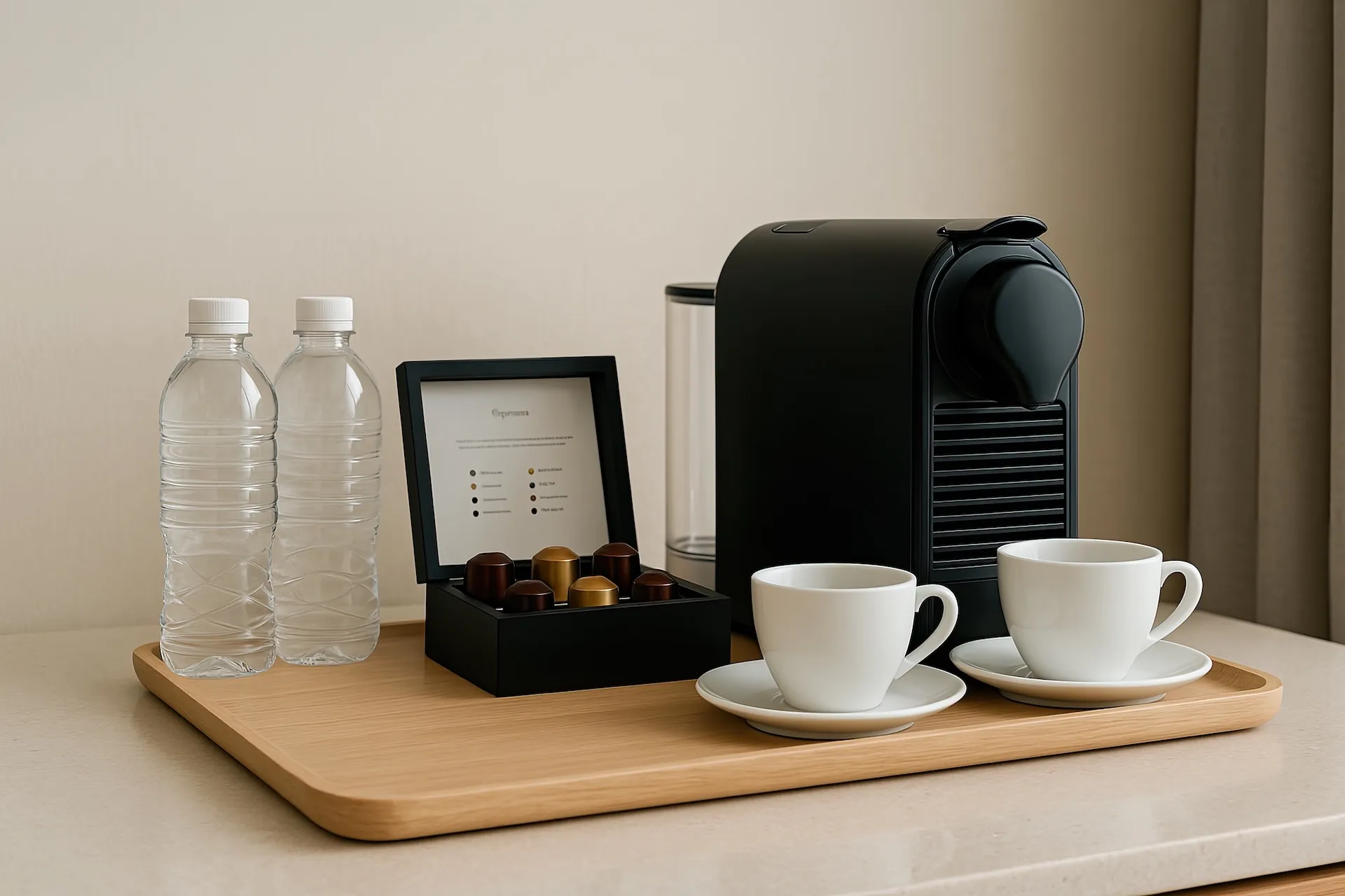 Detailaufnahme einer Nespresso-Maschine im Hotelzimmer – eleganter Komfort für Gäste.